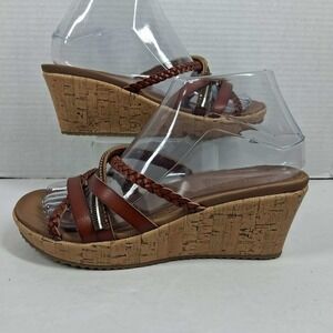 Skechers Luxe Foam Brown Strappy Cork Wedge Sandals 31716 Womens Size 7